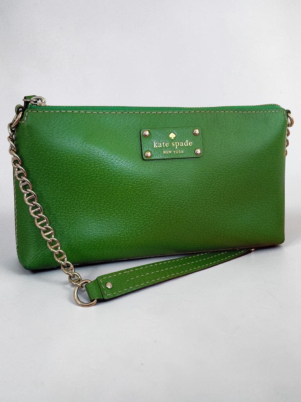 kate spade Green Leather Wristlet with Gold Chain